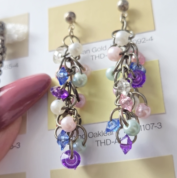 Vintage Multicolor Beaded Rhinestones Dangle Earrings Set Of 2 - Picture 8 of 13